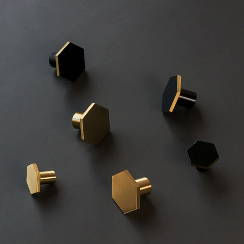 Decorex360 10 Pc Gold Mini Hexagon Handles Black Zinc Alloy Drawer Pulls & Knobs