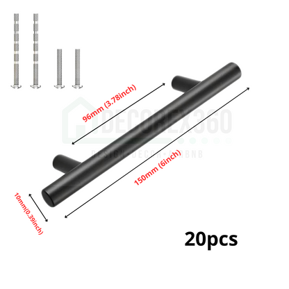 Decorex360 20pcs Black & Silver T-Bar Handles | 96mm Stainless Steel Cabinet Pulls