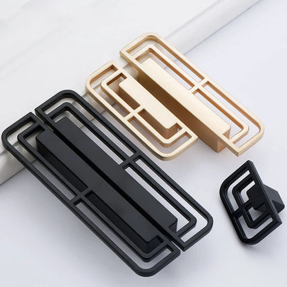 Decorex360 6 Pack Modern Geometric Cabinet Handles Black and Gold Drawer Pulls