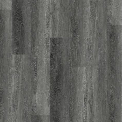 Close-up of slate-colored wood flooring with 'Slate' label.
